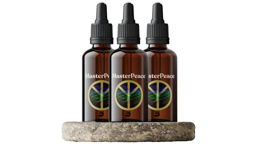 Three bottles of MasterPeace on a stone