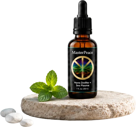 MasterPeace dropper bottle on a stone with mint