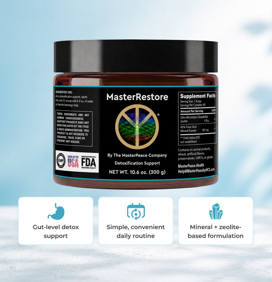 MasterRestore jar: gut-level detox support, a simple daily routine, mineral + zeolite formulation