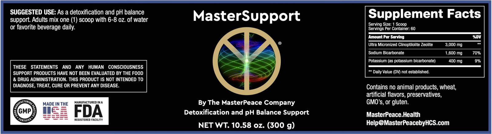 MasterSupport label and supplement facts