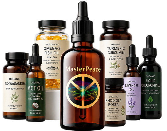 MasterPeace alongside other supplement bottles